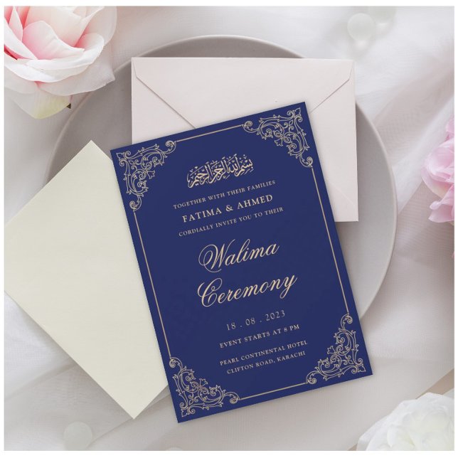 Invitación Ceremonia Walima Boda musulmana azul islámica (Subido por el creador)
