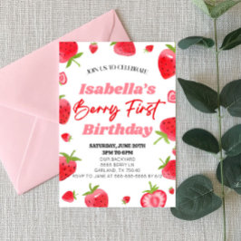 Invitación Cereza de fresa primer Fiesta de cumpleaños rojo r
