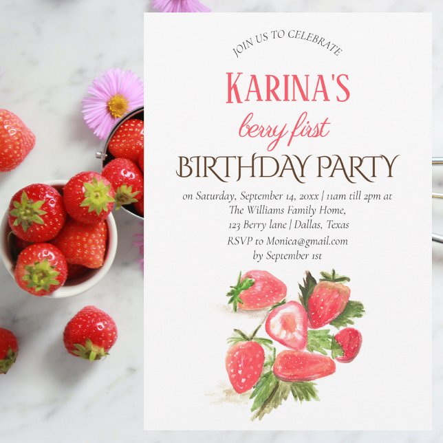 Invitación Cereza de fresa Primera Fiesta de Cumpleaños Berry (Subido por el creador)