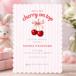 Invitación Cereza Dulce con Lazo Rosa en la Parte Superior Fi