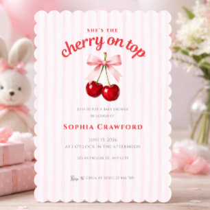 Invitación Cereza Dulce con Lazo Rosa en la Parte Superior Fi