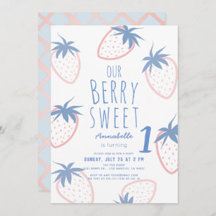 Invitación Cereza dulce Fresa Rosa Blanco Primer cumpleaños