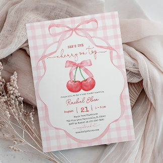 Invitación Cereza en la parte superior con ducha de bebé de l