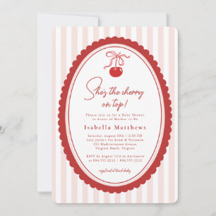 Invitación Cereza en la Parte Superior Coqueta Lazo Rosa Fies