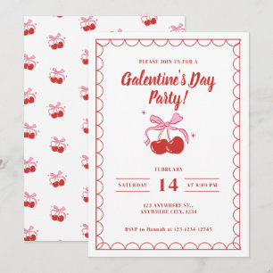 Invitación Cereza en la parte superior Día de Galentine Blanc