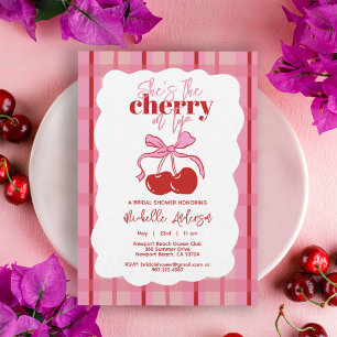 Invitación Cereza en la Parte Superior Dibujada a Mano Rosa R