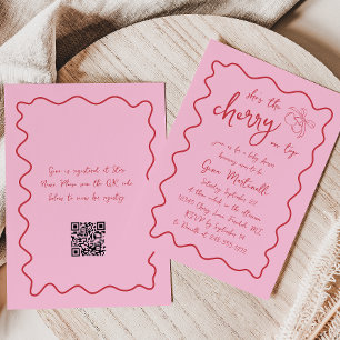 Invitación Cereza en la parte superior Dibujada a mano Rosa R