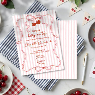 Invitación Cereza en la parte superior Lazo rosa Elegantes ra