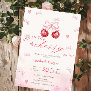 Invitación Cereza en la parte superior Lazo rosa para la fies