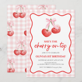 Invitación Cereza en la parte superior lazo rosa preppy cumpl