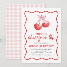 Invitación Cereza en la parte superior lazo rosa preppy cumpl