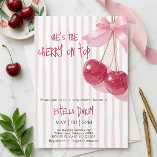 Invitación Cereza Encima Arco Cereza Fiesta de Bebé