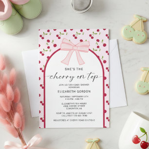 Invitación Cereza Encima Baby Shower Coquette Lazo