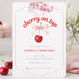 Invitación Cereza Floral en la Parte Superior Rosa Rojo Showe