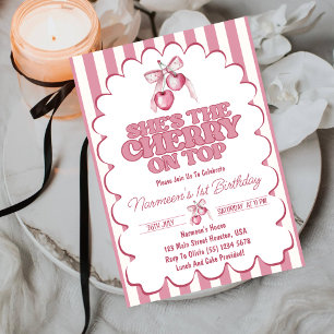 Invitación Cereza Primera Coqueta Cumpleaños 1 de las niñas