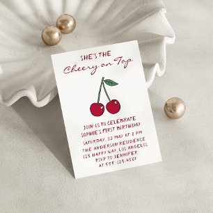 Invitación Cereza Roja Adorable   Cereza en la Parte Superior