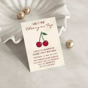 Invitación Cereza Roja Adorable Cereza en la Parte Superior