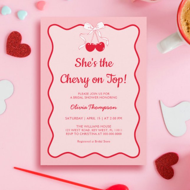 Invitación Cereza roja y rosa en la ducha de novia más alta (Subido por el creador)