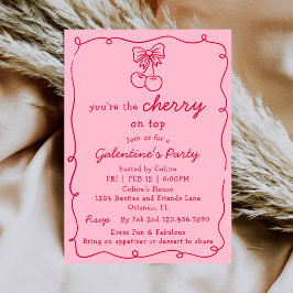 Invitación Cereza Rosa y Roja Encima Cena de Galentines Fiest