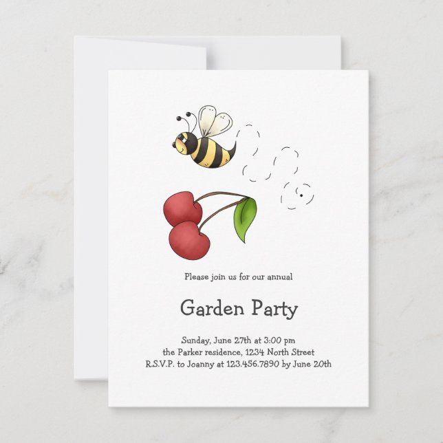 Invitación Cerezas de campo - Abeja y cerezas (Anverso)