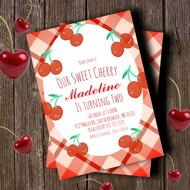 Invitación Cerezas Dibujadas a Mano Cumpleaños Dulce Fruta (Subido por el creador)