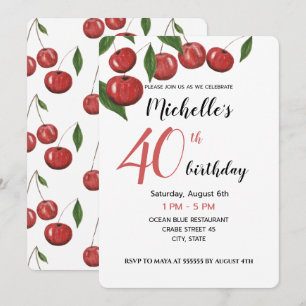 Invitación Cerezas dulces acuarela pintadas a mano
