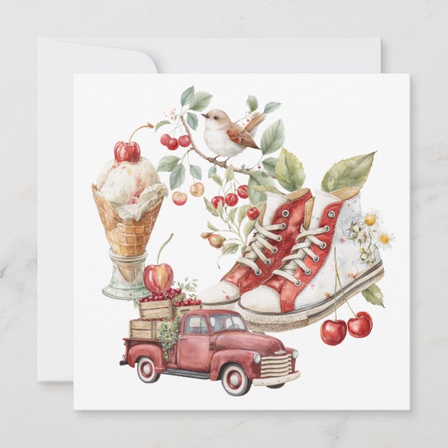 Invitación Cerezas dulces de verano (Anverso)