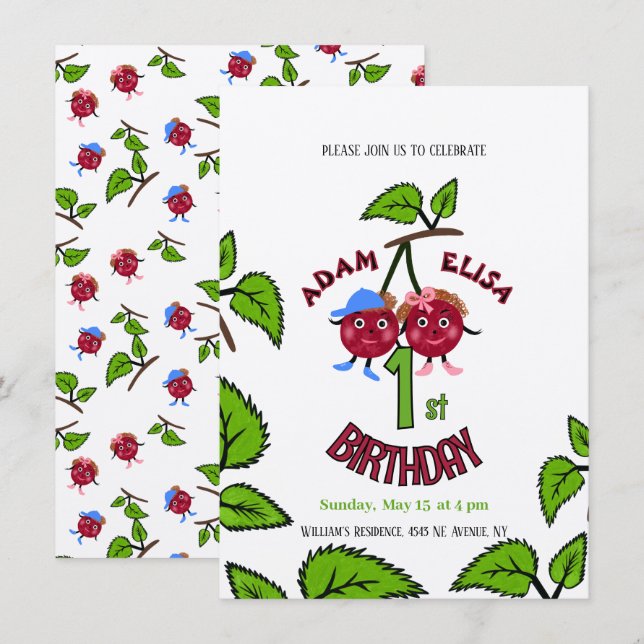 Invitación Cerezas gemelas (Anverso / Reverso)