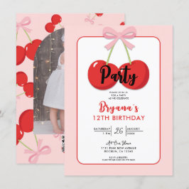 Invitación Cerezas Rojas con Fiesta de Cumpleaños Coqueta de