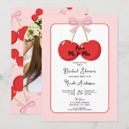 Invitación Cerezas Rojas con Lazo Rosa Coquette Despedida de