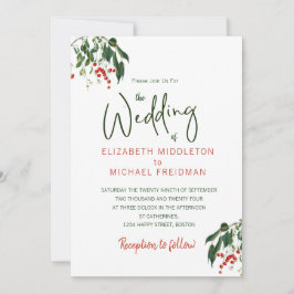 Invitación Cerezas Verde Rojo Moderno Elegante Boda Elegante