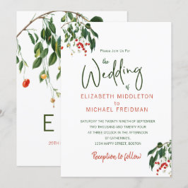 Invitación Cerezas Verde Rojo Moderno Elegante Boda Elegante