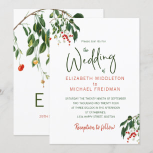 Invitación Cerezas Verde Rojo Moderno Elegante Boda Elegante