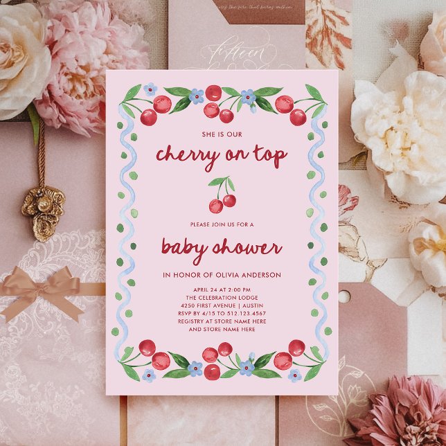 Invitación Cerezo arriba | Baby Shower caprichoso de guión ro (Subido por el creador)