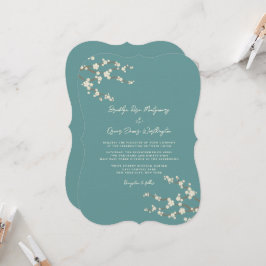 Invitación Cerezo Crema Flor de Cerezo Azul Turquesa Boda Asi