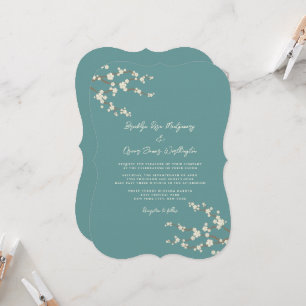 Invitación Cerezo Crema Flor de Cerezo Azul Turquesa Boda Asi