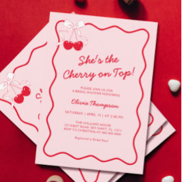 Invitación Cerezo De Bow Rojo Sobre La Ducha De Novias