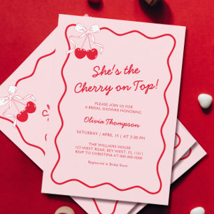Invitación Cerezo De Bow Rojo Sobre La Ducha De Novias