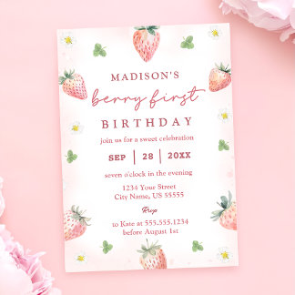 Invitación Cerezo de fresa Cute Primer Primer Cumpleaños
