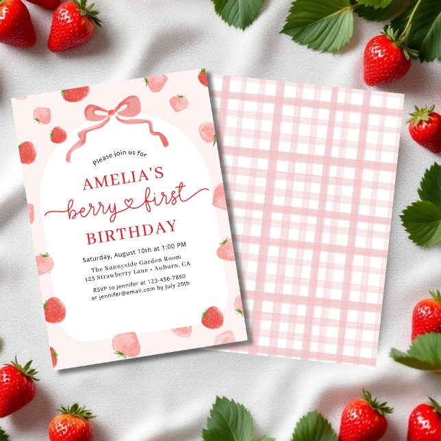 Invitación Cerezo de fresa primer cumpleaños del primer Chica (Subido por el creador)