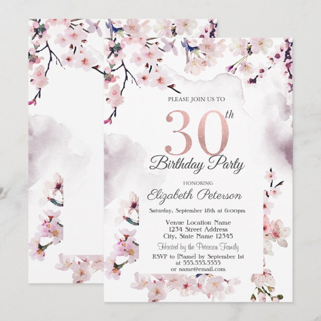 Invitación Cerezo en flor 30 cumpleaños (Anverso / Reverso)