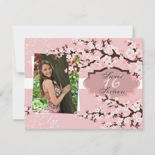 Invitación Cerezo en flor dulce 16 cumpleaños (Anverso)