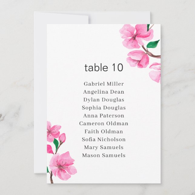 Invitación Cerezo en flor. Número de tabla de primavera con a (Anverso)