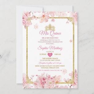 Invitación Cerezo en flor Quinceanera Corona de cumpleaños