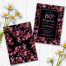 Invitación Cerezo en flor Sakura Surprise Cumpleaños Negro