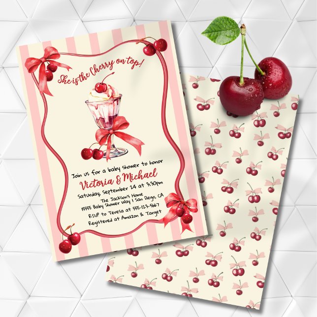 Invitación Cerezo en la cima helado Sundae Baby Shower (Subido por el creador)