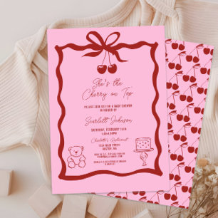Invitación Cerezo en la parte superior de Baby Shower rosa y 