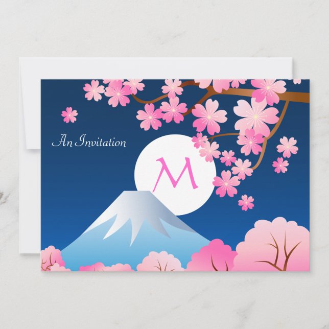 Invitación Cerezo Fuji florece primavera noche japonesa Sakur (Anverso)