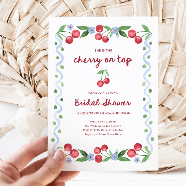 Invitación Cerezo rojo arriba | Whimsical Retro Bridal (Subido por el creador)