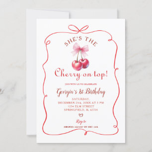Invitación Cerezo rojo en primer cumpleaños de Chica superior